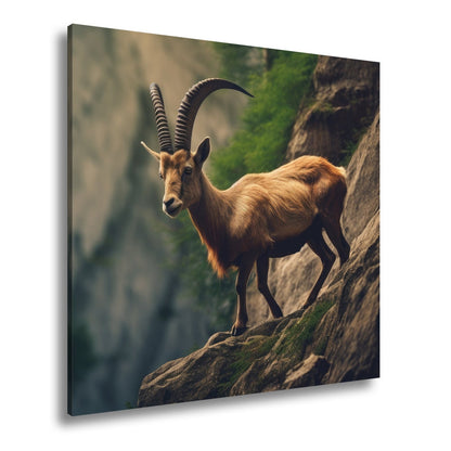 Leinwandbild Steinbock trotzt der Steilwand – ein König der Felsenwelt. - deyoli