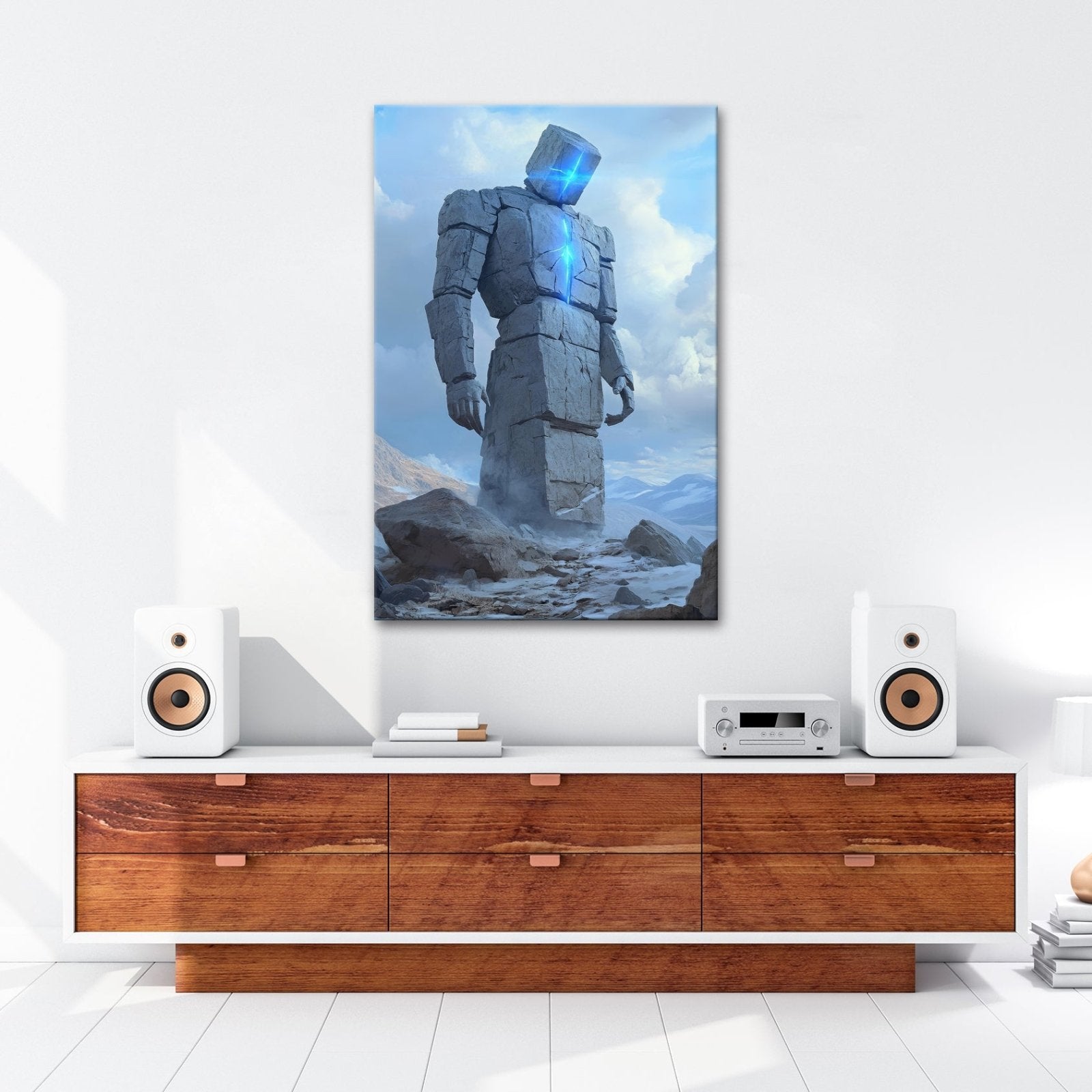 Leinwandbild Steinerner Gigant mit leuchtendem Kern eisige Einsamkeit XXL – Fantasy - deyoli