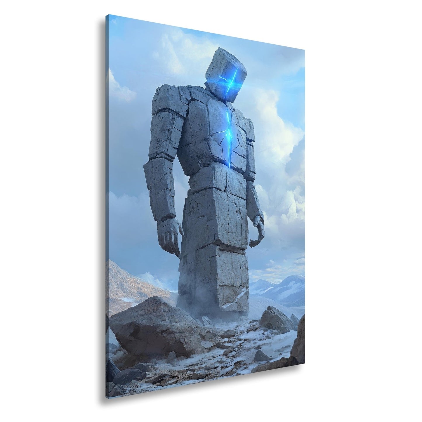 Leinwandbild Steinerner Gigant mit leuchtendem Kern eisige Einsamkeit XXL – Fantasy - deyoli