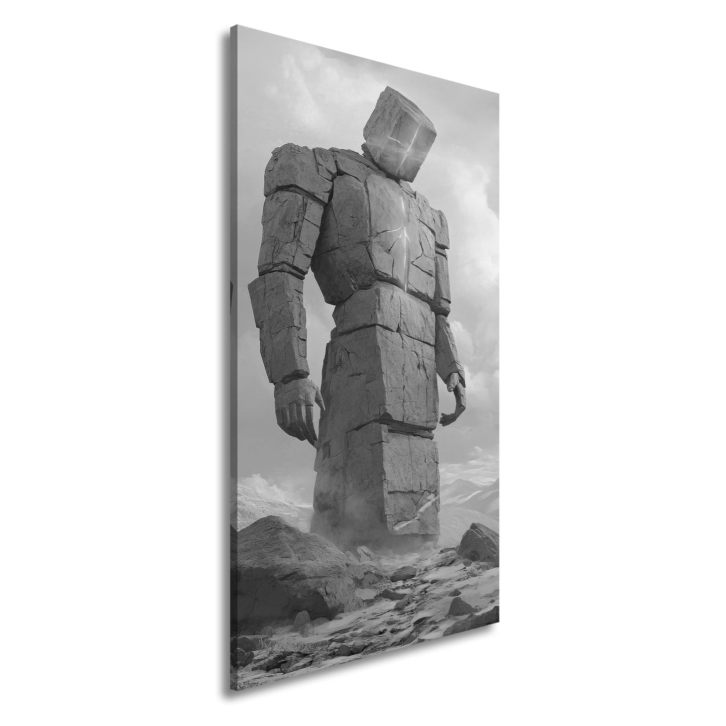 Leinwandbild Steinerner Gigant mit leuchtendem Kern eisige Einsamkeit XXL – Fantasy - deyoli