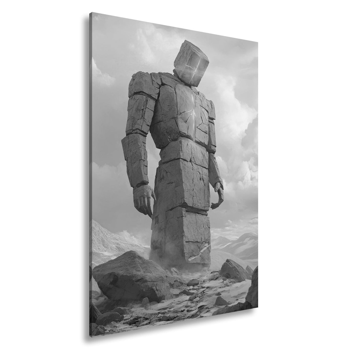 Leinwandbild Steinerner Gigant mit leuchtendem Kern eisige Einsamkeit XXL – Fantasy - deyoli