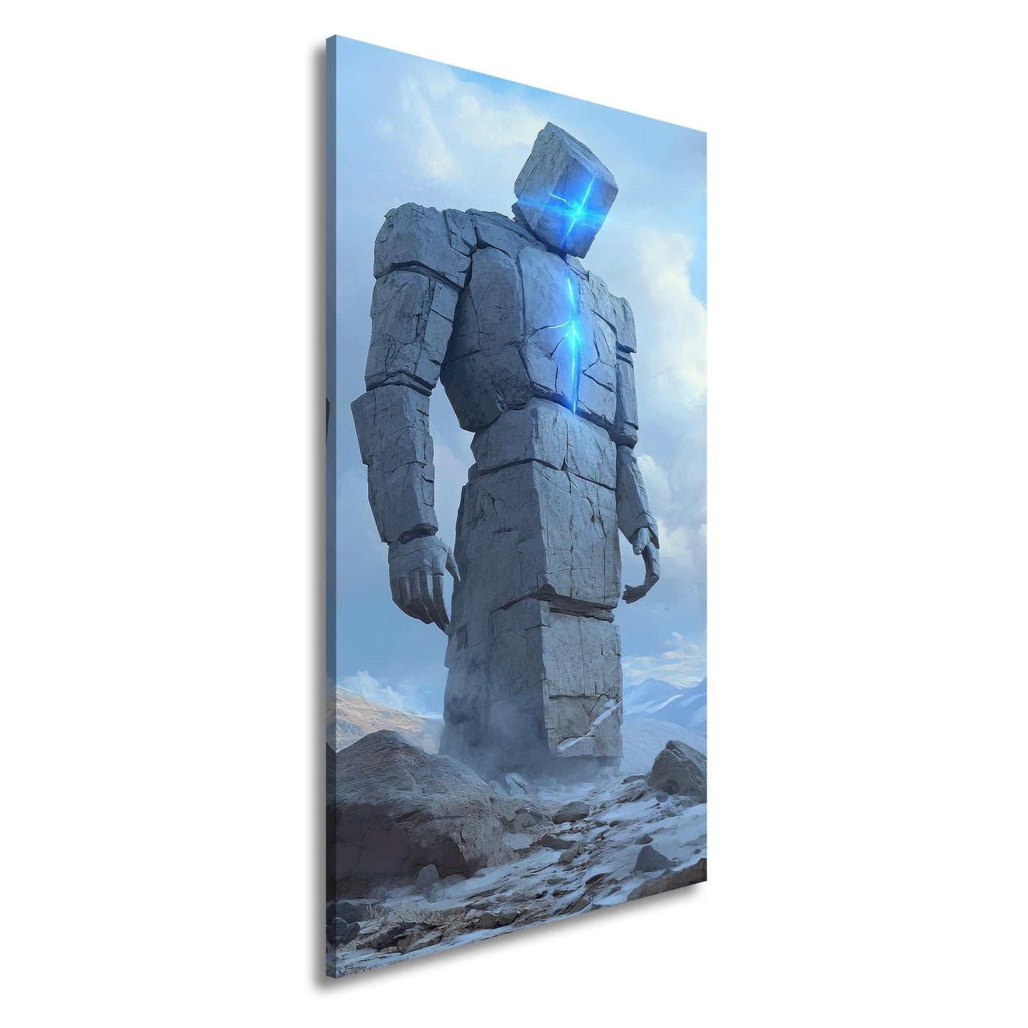 Leinwandbild Steinerner Gigant mit leuchtendem Kern eisige Einsamkeit XXL – Fantasy - deyoli