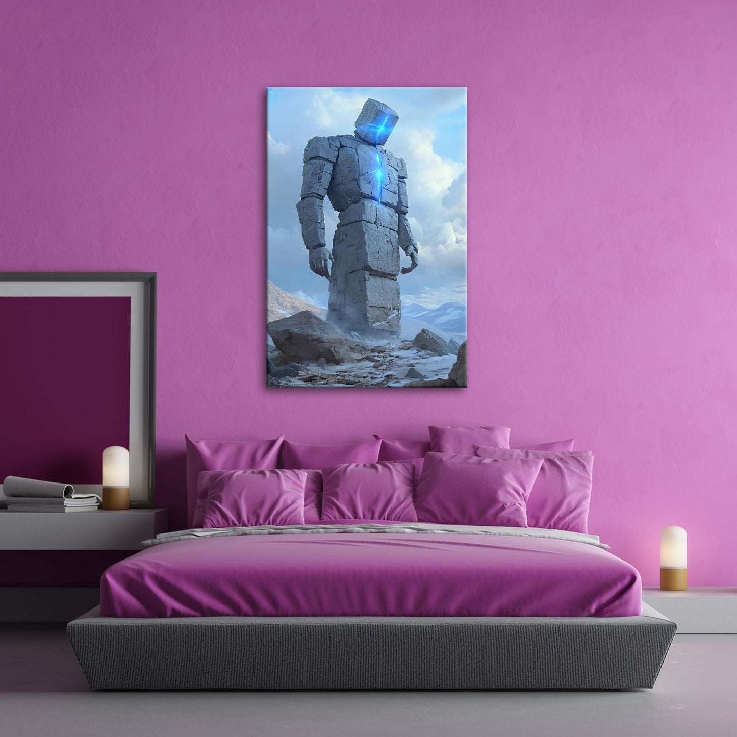 Leinwandbild Steinerner Gigant mit leuchtendem Kern eisige Einsamkeit XXL – Fantasy - deyoli