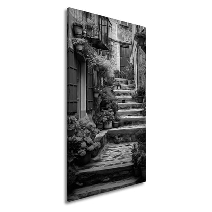 Leinwandbild Steintreppe in Blütenfarben, verborgenes mediterranes Paradies - deyoli