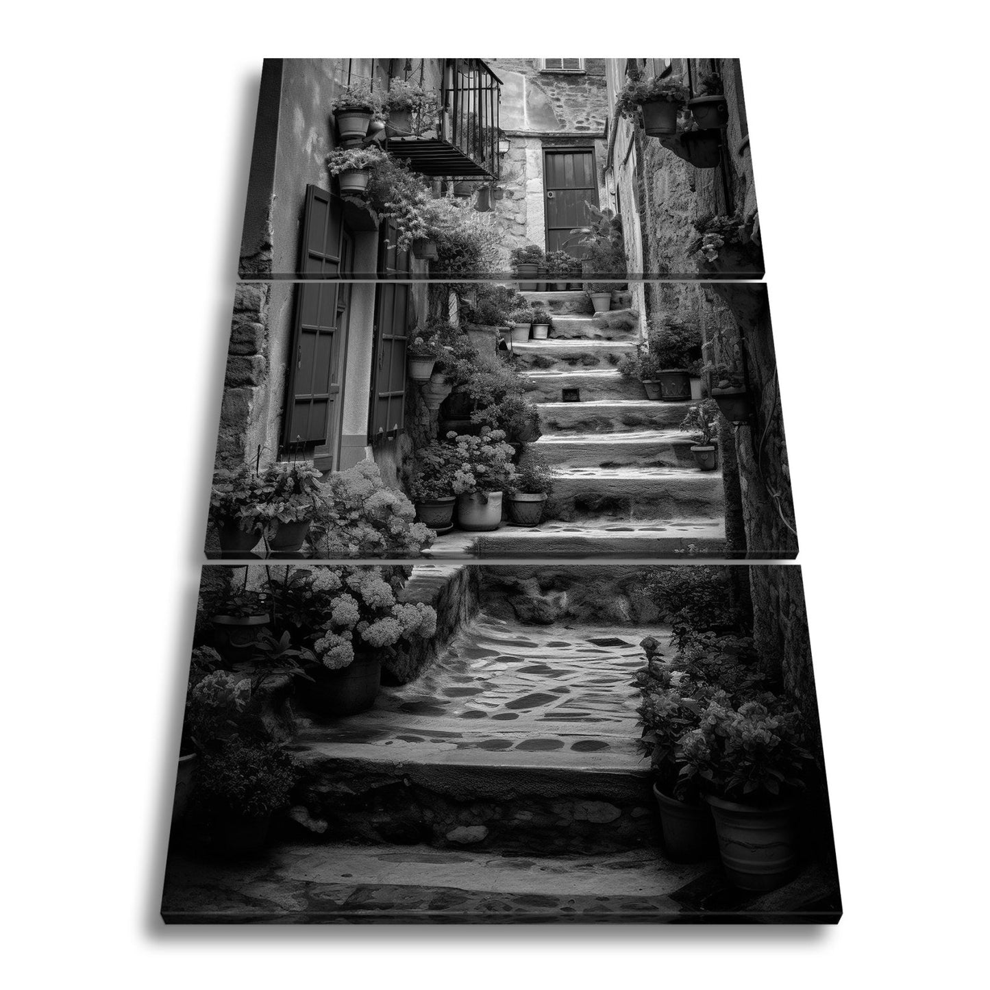 Leinwandbild Steintreppe in Blütenfarben, verborgenes mediterranes Paradies - deyoli