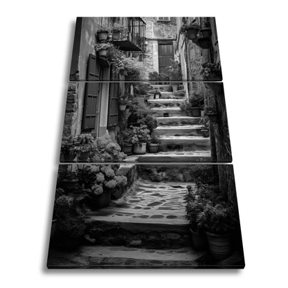 Leinwandbild Steintreppe in Blütenfarben, verborgenes mediterranes Paradies - deyoli