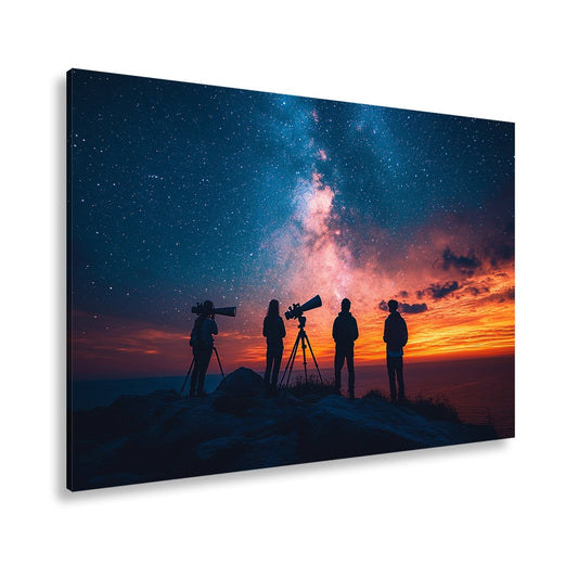 Leinwandbild Sternenhimmel und Silhouetten vereint im kosmischen Staunen - deyoli
