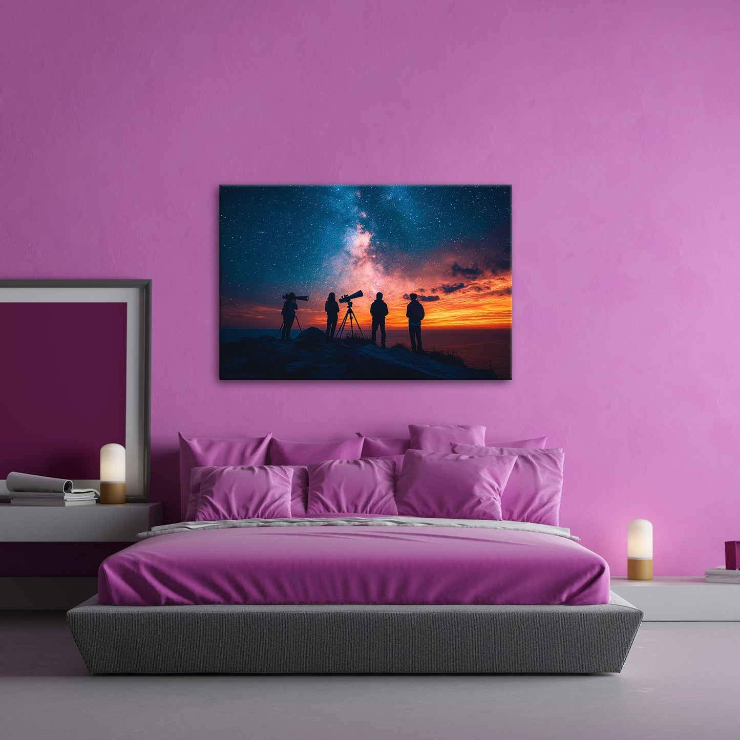 Leinwandbild Sternenhimmel und Silhouetten vereint im kosmischen Staunen - deyoli