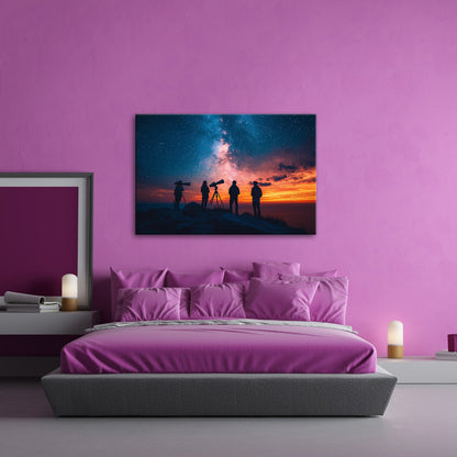 Leinwandbild Sternenhimmel und Silhouetten vereint im kosmischen Staunen - deyoli