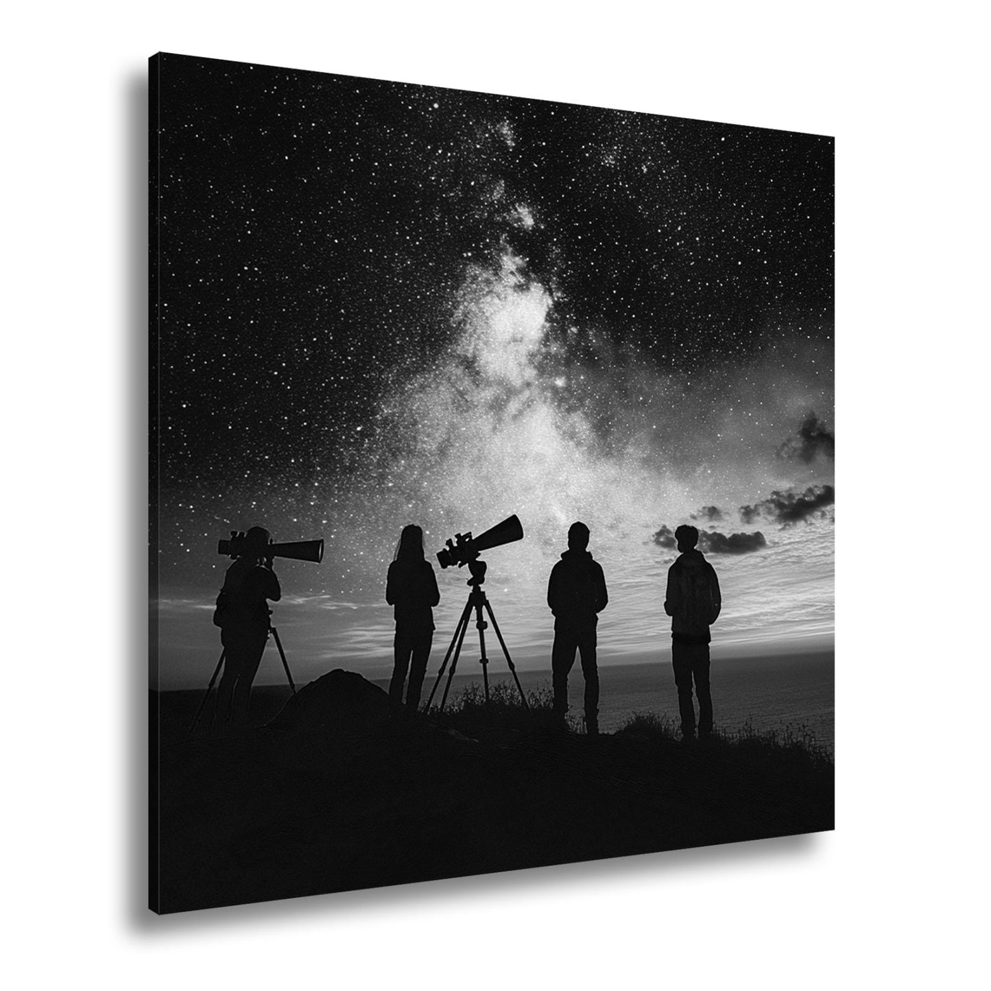 Leinwandbild Sternenhimmel und Silhouetten vereint im kosmischen Staunen - deyoli