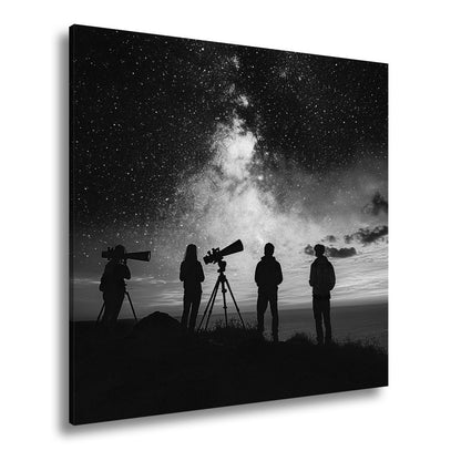 Leinwandbild Sternenhimmel und Silhouetten vereint im kosmischen Staunen - deyoli