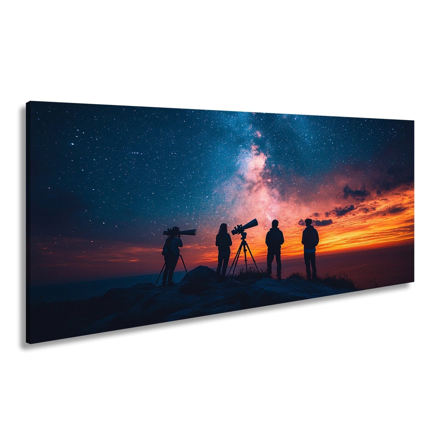 Leinwandbild Sternenhimmel und Silhouetten vereint im kosmischen Staunen - deyoli