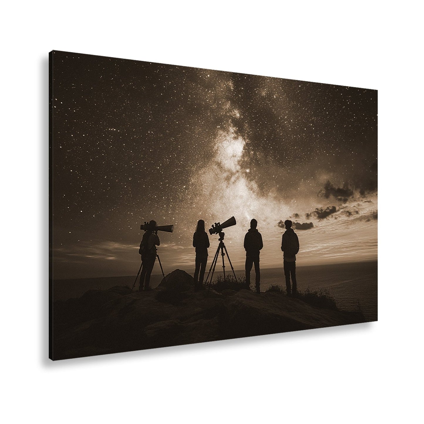 Leinwandbild Sternenhimmel und Silhouetten vereint im kosmischen Staunen - deyoli