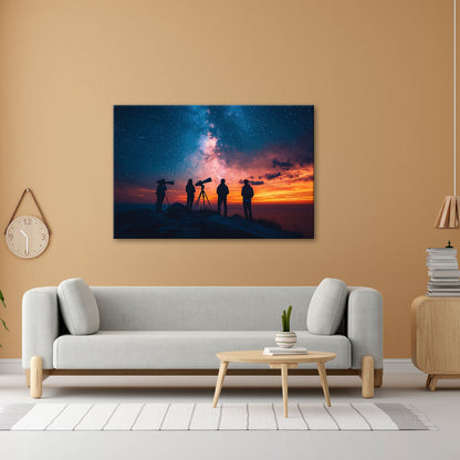 Leinwandbild Sternenhimmel und Silhouetten vereint im kosmischen Staunen - deyoli