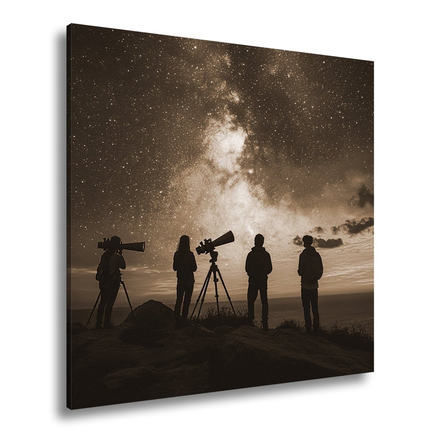 Leinwandbild Sternenhimmel und Silhouetten vereint im kosmischen Staunen - deyoli