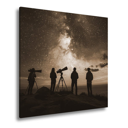 Leinwandbild Sternenhimmel und Silhouetten vereint im kosmischen Staunen - deyoli