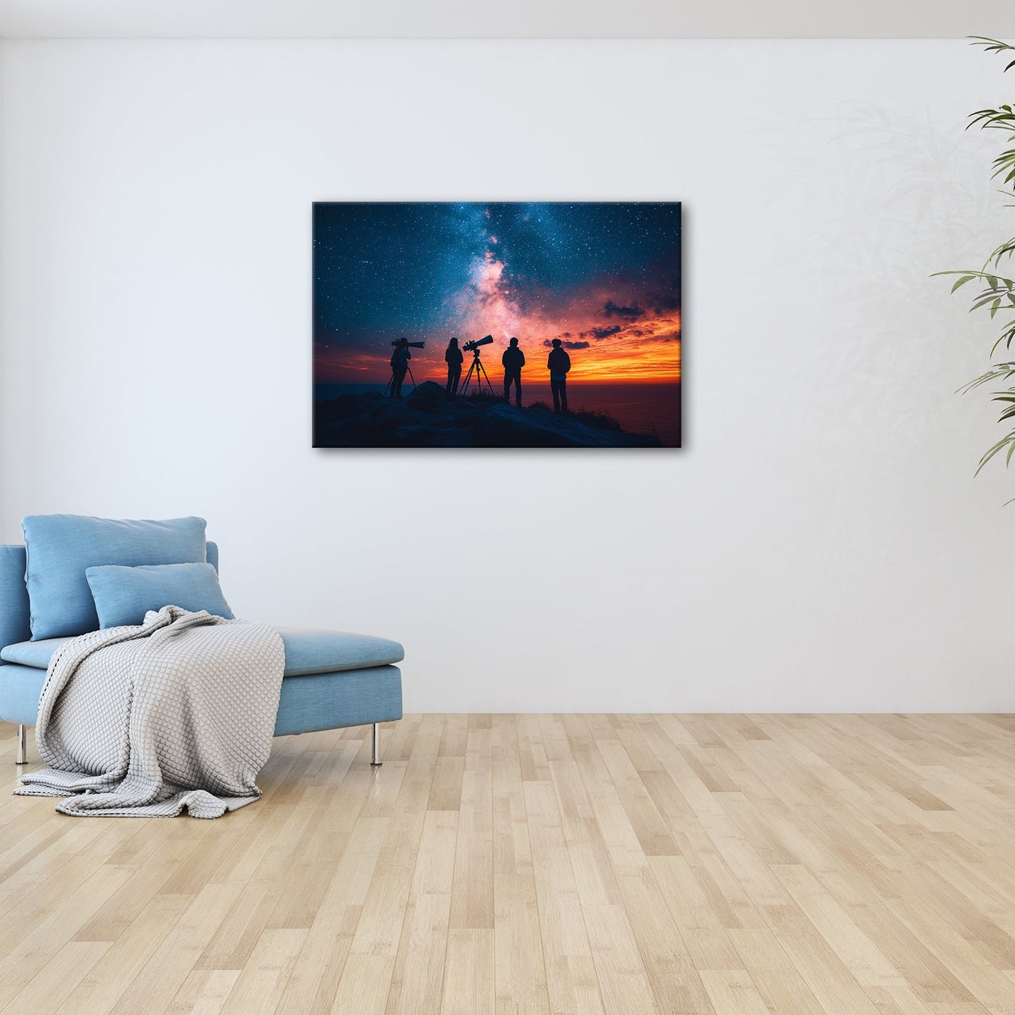 Leinwandbild Sternenhimmel und Silhouetten vereint im kosmischen Staunen - deyoli