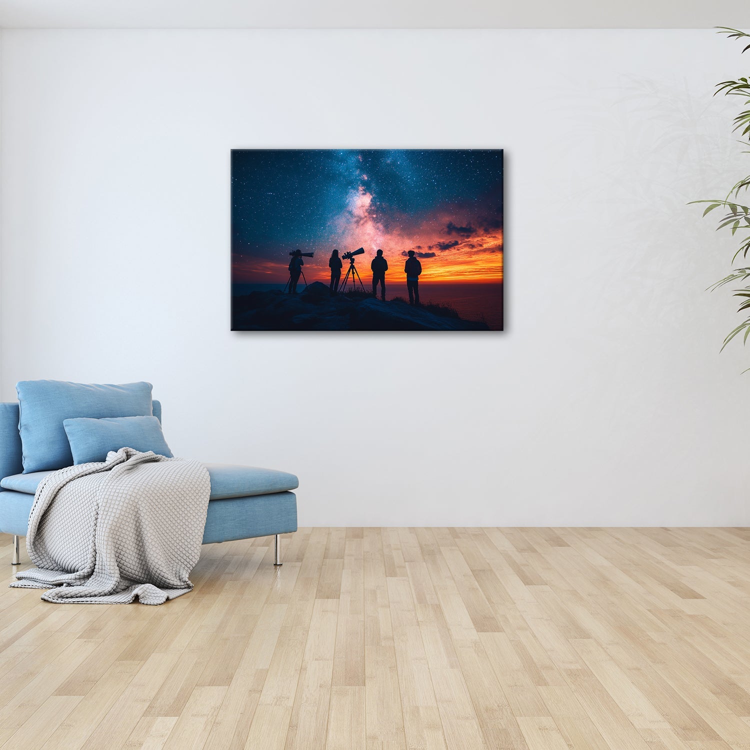 Leinwandbild Sternenhimmel und Silhouetten vereint im kosmischen Staunen - deyoli