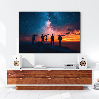 Leinwandbild Sternenhimmel und Silhouetten vereint im kosmischen Staunen - deyoli