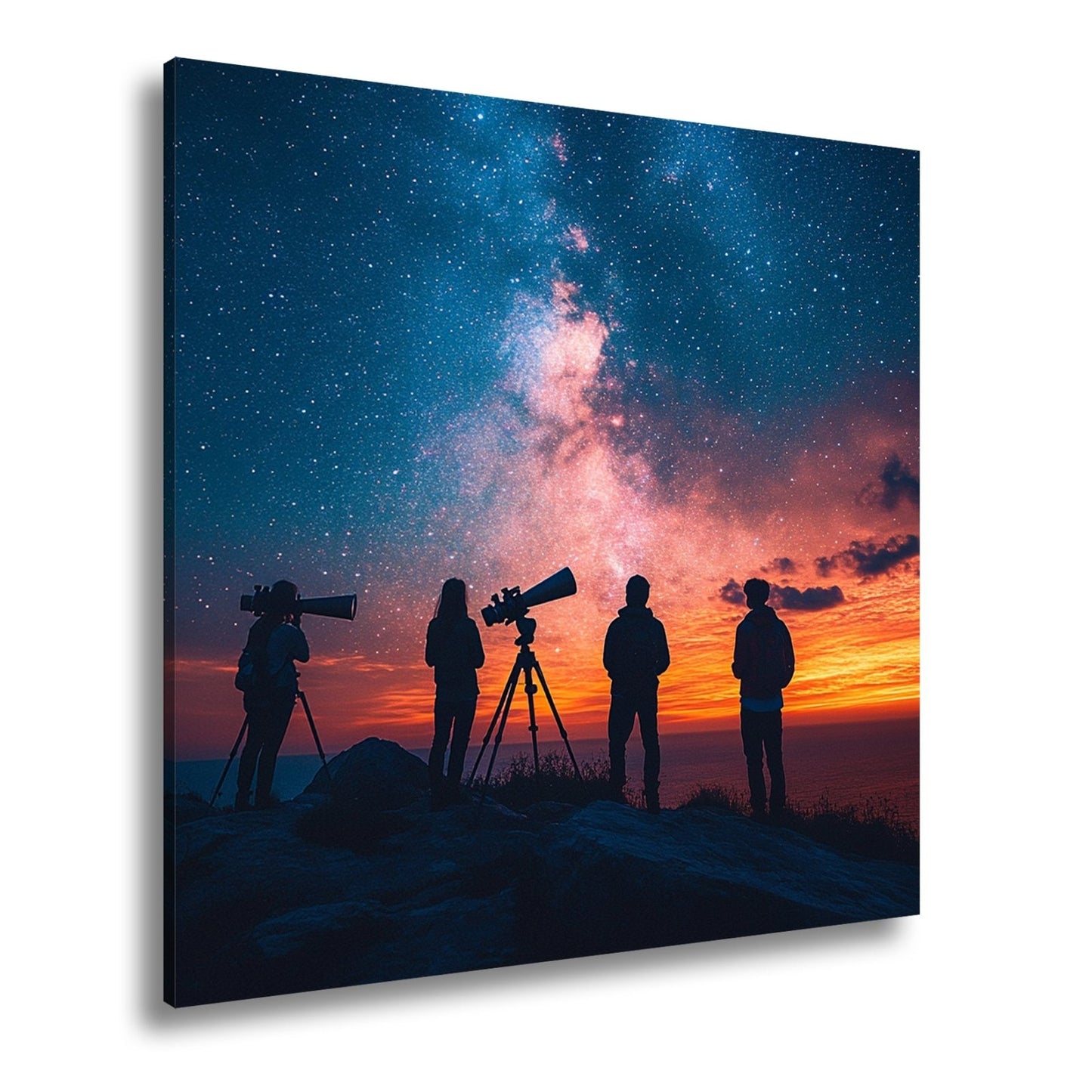 Leinwandbild Sternenhimmel und Silhouetten vereint im kosmischen Staunen - deyoli