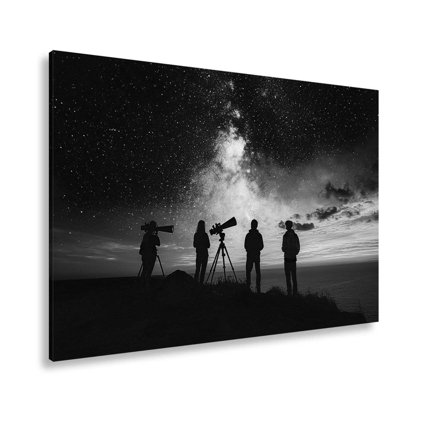 Leinwandbild Sternenhimmel und Silhouetten vereint im kosmischen Staunen - deyoli