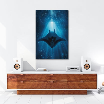 Leinwandbild Sternenlicht und Tiefe – Tanz des Mantas XXL - deyoli