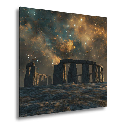Leinwandbild Sternennacht über Steinen – Stonehenge trifft auf das Universum. - deyoli