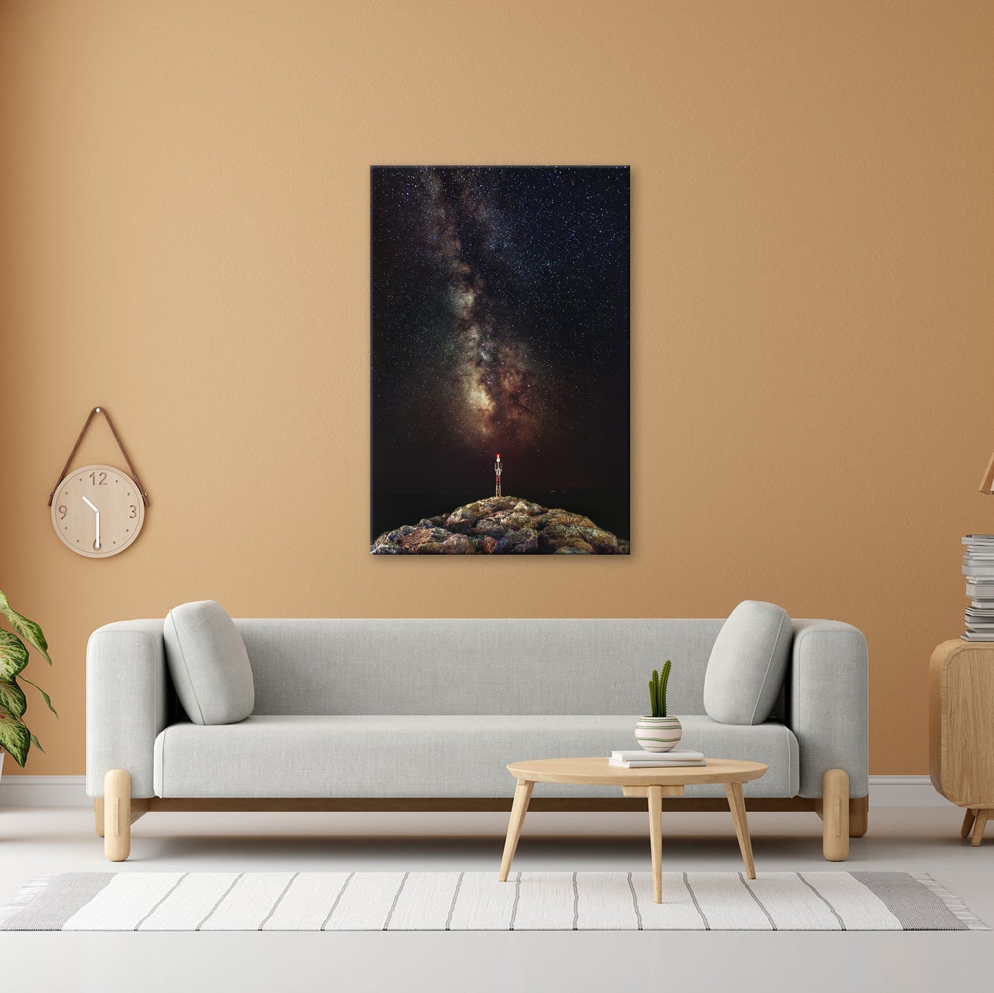 Leinwandbild Sternentor aus Licht über stiller Küste - deyoli