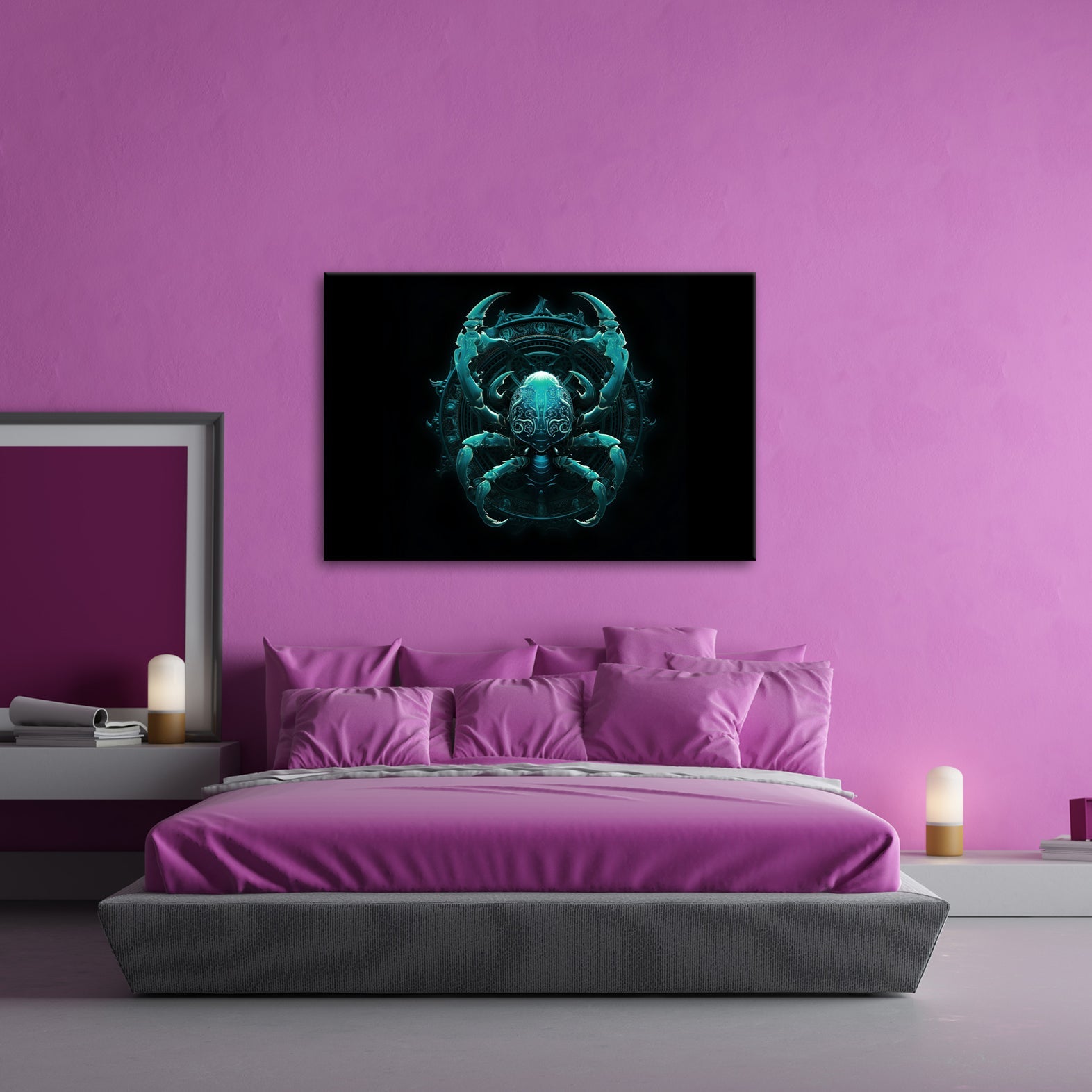 Leinwandbild Sternzeichen Mystischer Skorpion in leuchtender Ornamentik - deyoli