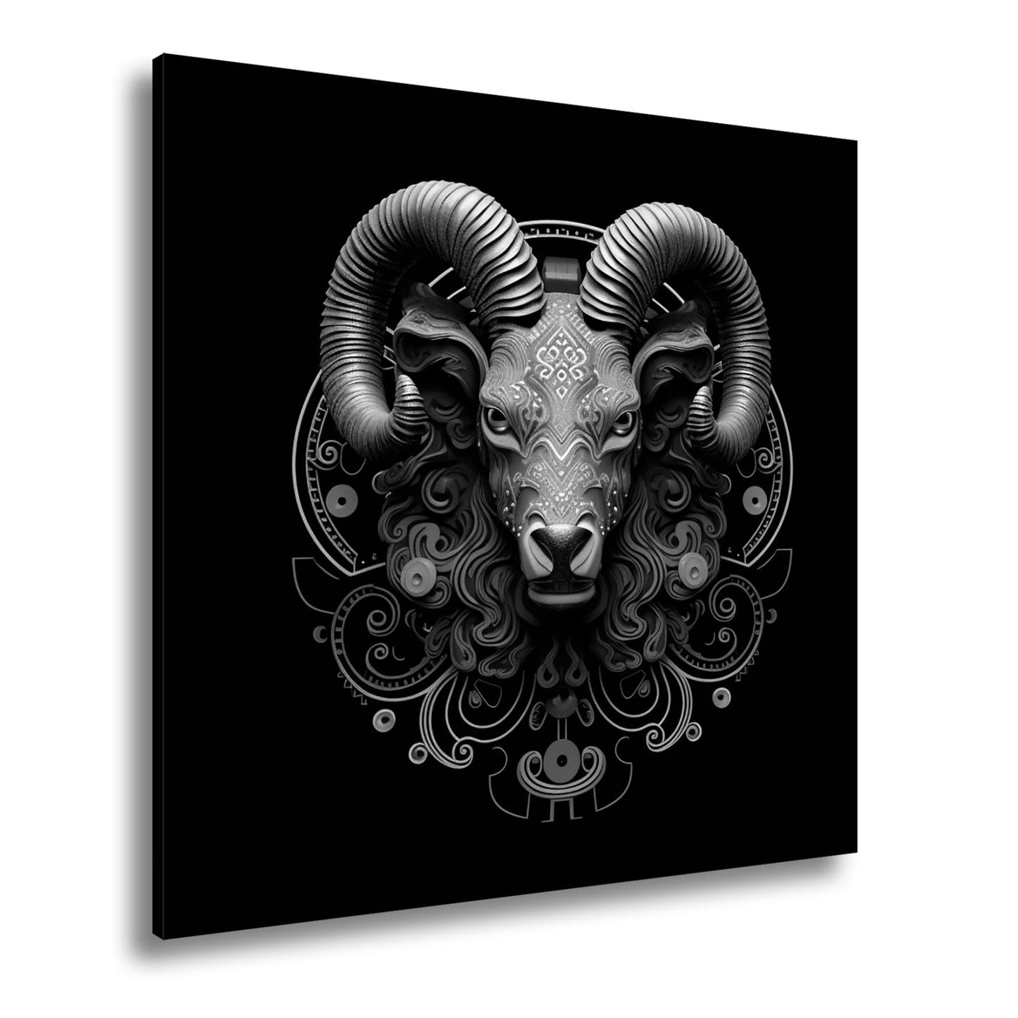 Leinwandbild Sternzeichen Mystischer Widder mit Ornamenten auf dunklem Grund - deyoli