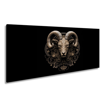 Leinwandbild Sternzeichen Mystischer Widder mit Ornamenten auf dunklem Grund - deyoli