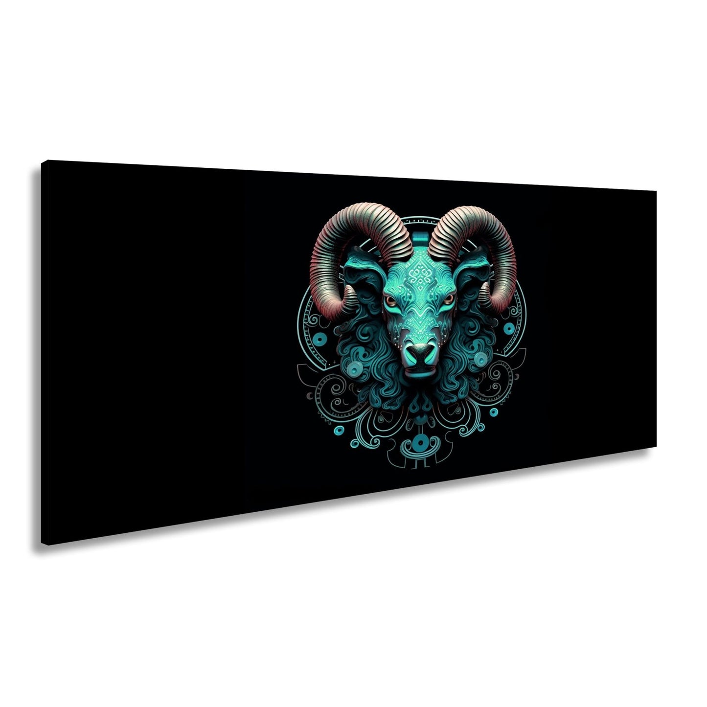Leinwandbild Sternzeichen Mystischer Widder mit Ornamenten auf dunklem Grund - deyoli