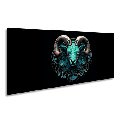Leinwandbild Sternzeichen Mystischer Widder mit Ornamenten auf dunklem Grund - deyoli