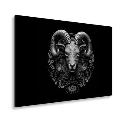 Leinwandbild Sternzeichen Mystischer Widder mit Ornamenten auf dunklem Grund - deyoli
