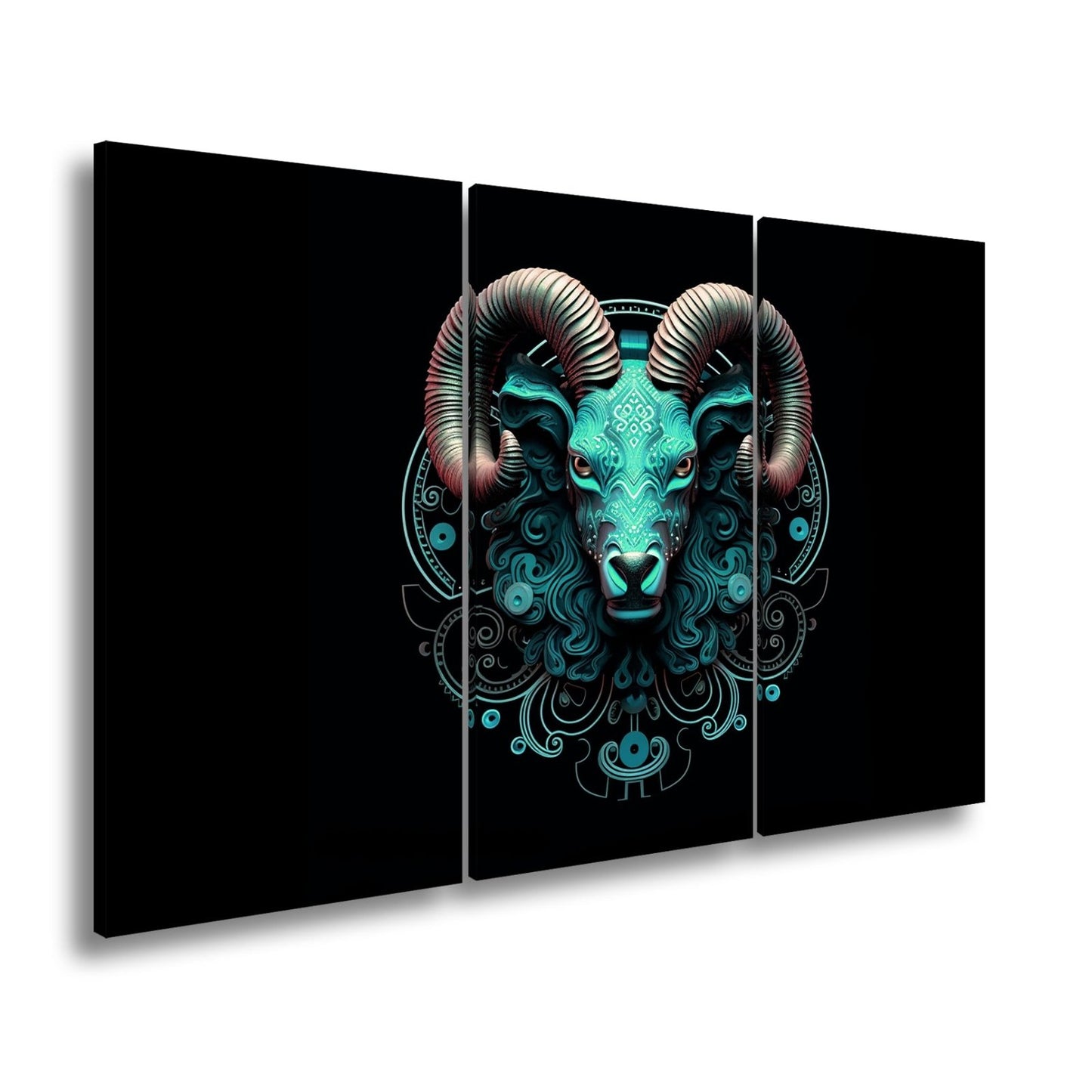 Leinwandbild Sternzeichen Mystischer Widder mit Ornamenten auf dunklem Grund - deyoli