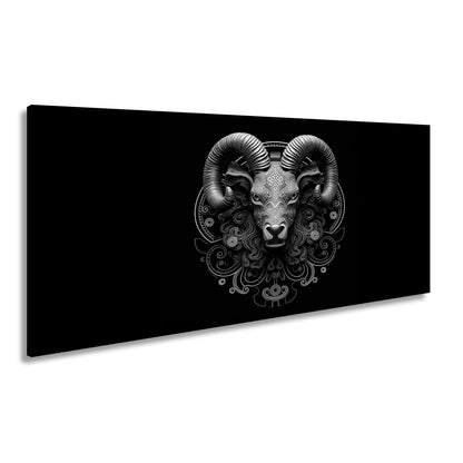 Leinwandbild Sternzeichen Mystischer Widder mit Ornamenten auf dunklem Grund - deyoli