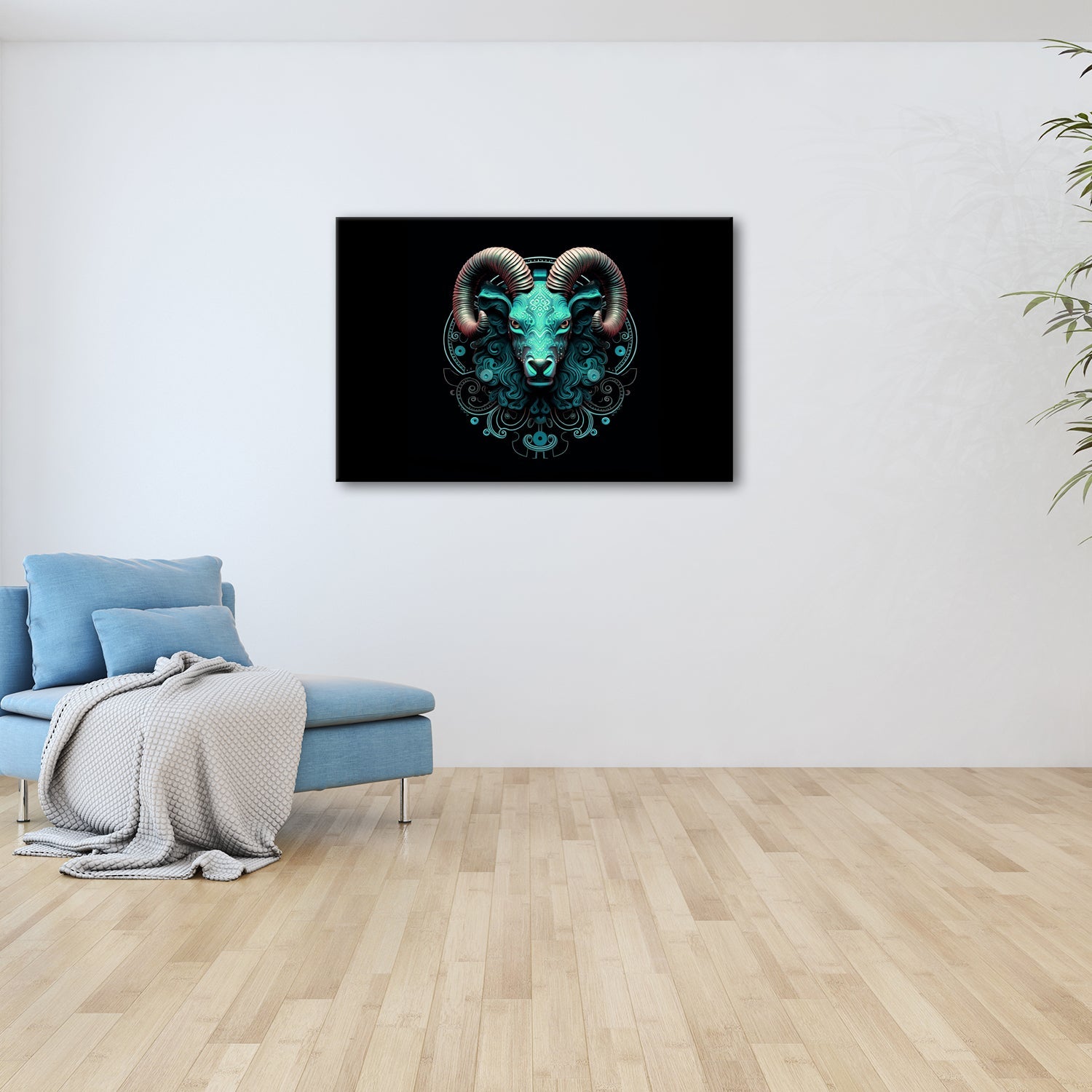 Leinwandbild Sternzeichen Mystischer Widder mit Ornamenten auf dunklem Grund - deyoli