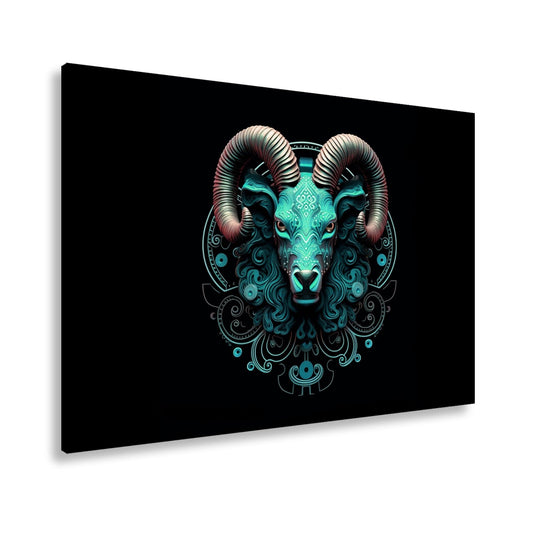 Leinwandbild Sternzeichen Mystischer Widder mit Ornamenten auf dunklem Grund - deyoli