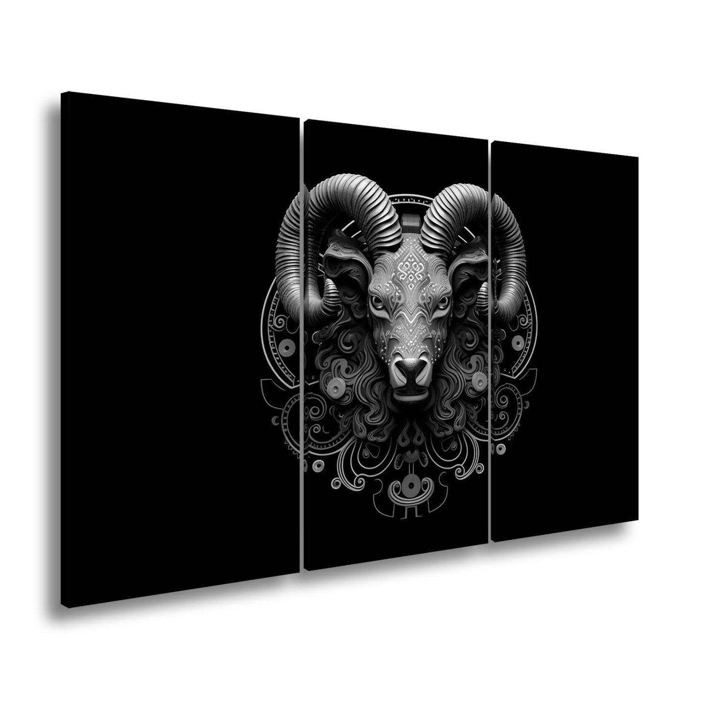 Leinwandbild Sternzeichen Mystischer Widder mit Ornamenten auf dunklem Grund - deyoli