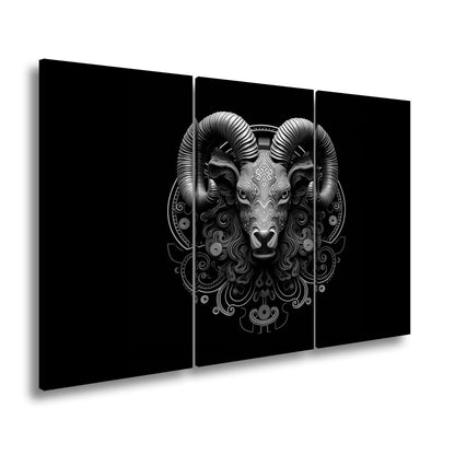 Leinwandbild Sternzeichen Mystischer Widder mit Ornamenten auf dunklem Grund - deyoli