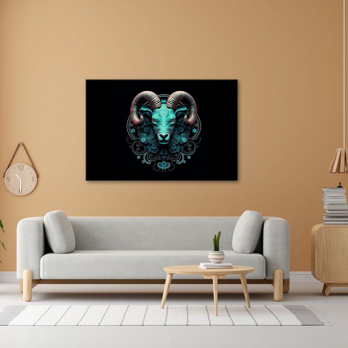 Leinwandbild Sternzeichen Mystischer Widder mit Ornamenten auf dunklem Grund - deyoli