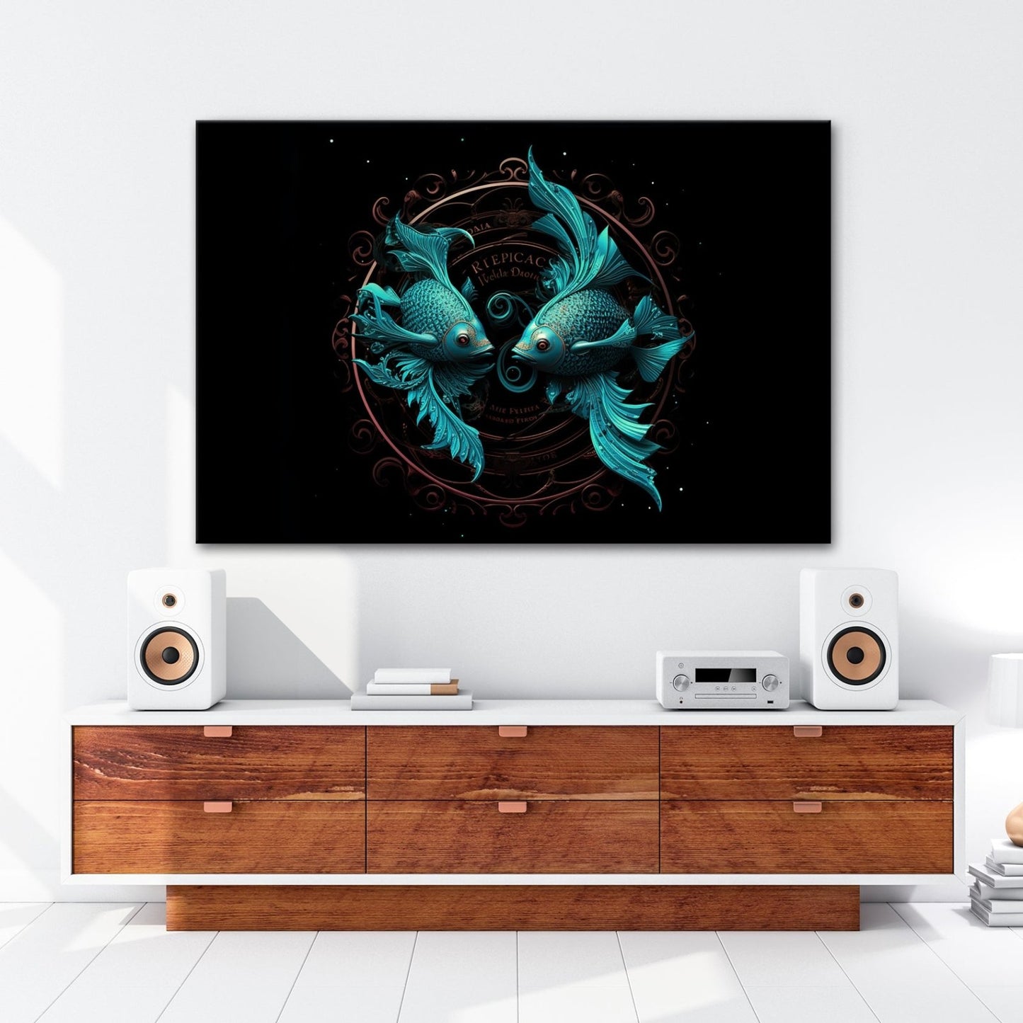 Leinwandbild Sternzeichen Zwei Fische in harmonischer, kunstvoller Symmetrie - deyoli