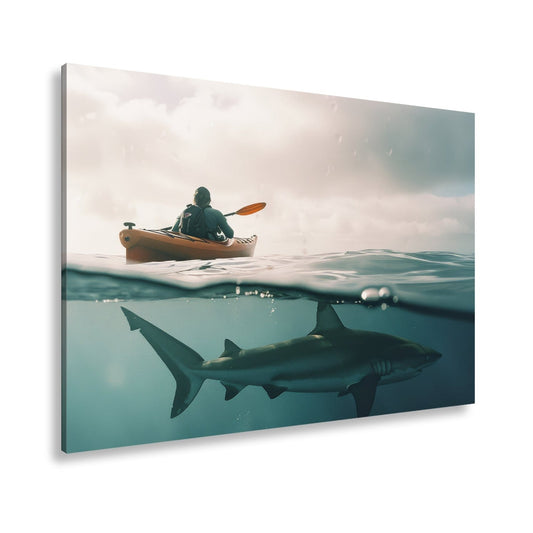 Leinwandbild Stille Fahrt, unsichtbare Gefahr unter der Wasseroberfläche - deyoli