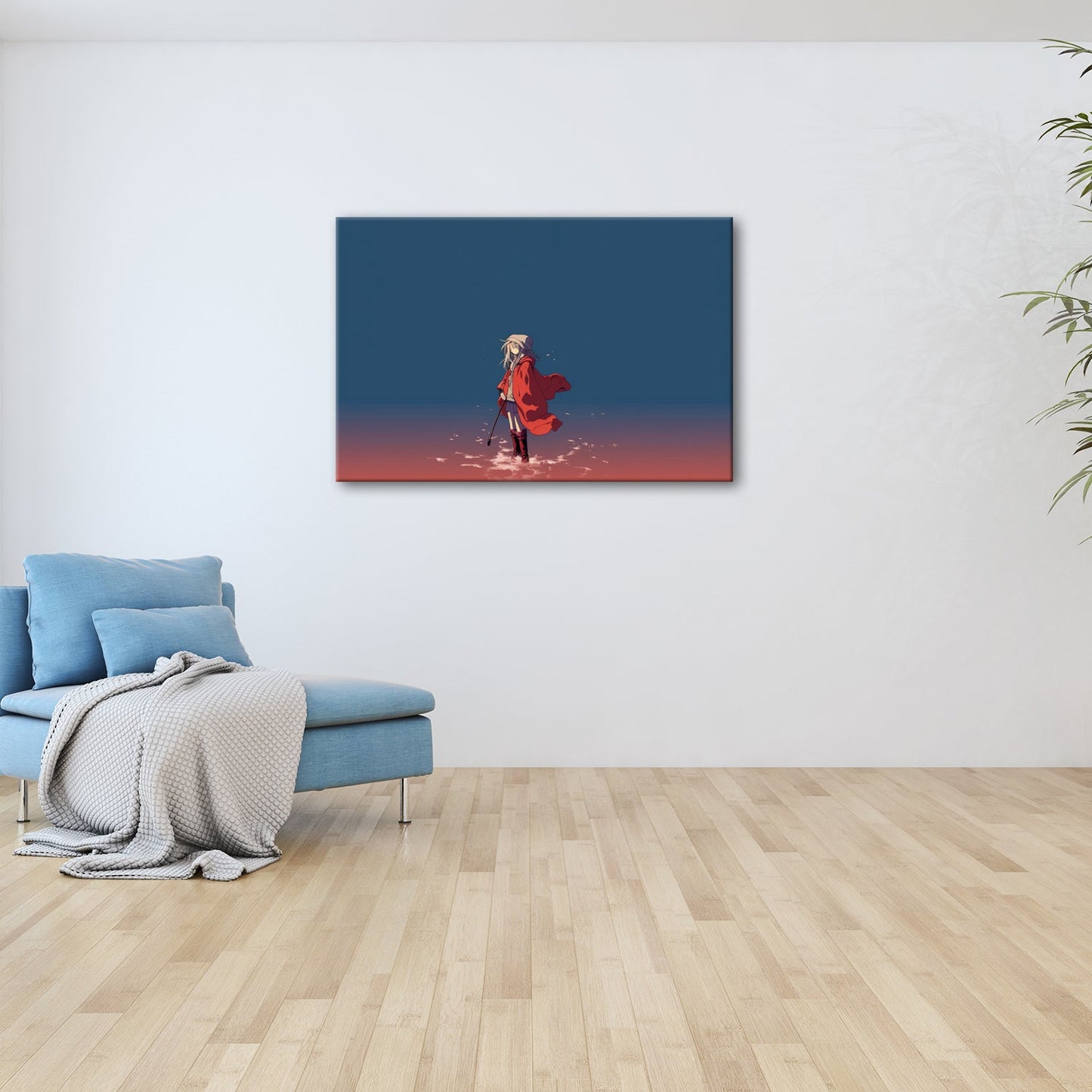 Leinwandbild Stille Flut – ein Mädchen trotzt der Weite in Rot. - deyoli