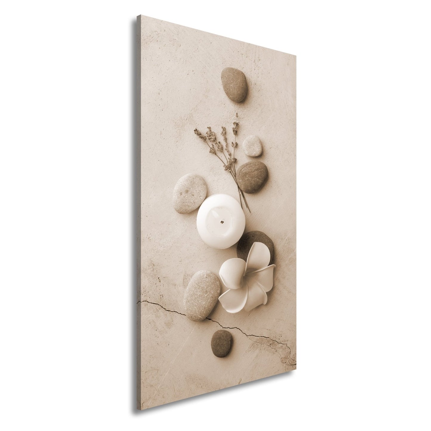 Leinwandbild Stille Schönheit mit Stein, Lavendel und Kerzenlicht. - deyoli