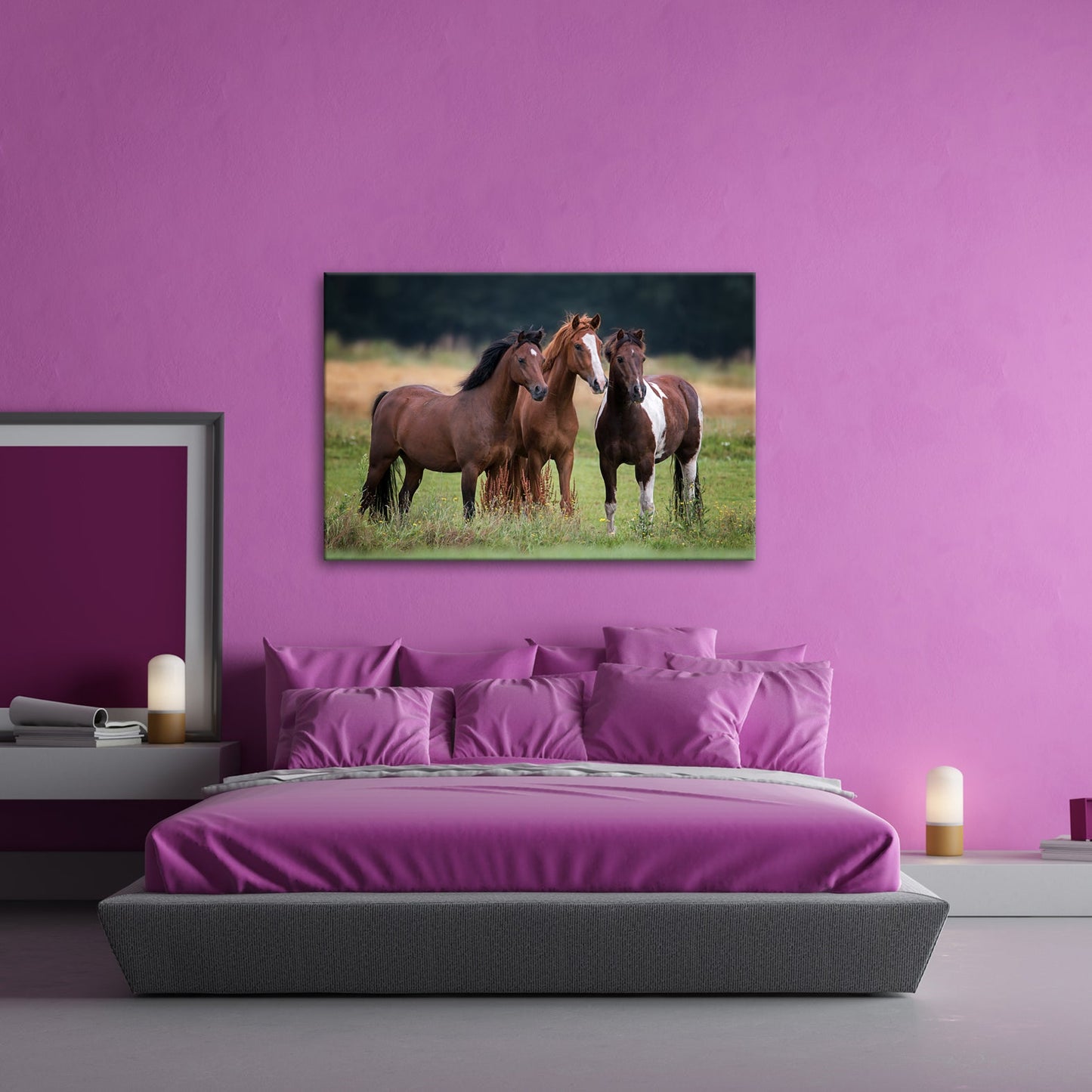 Leinwandbild Stolze Pferde blicken gemeinsam in die Weite der Natur - deyoli