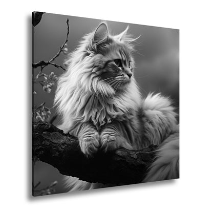 Leinwandbild Sturmgrau und blütenzart – majestätisch ruht die Katze - deyoli