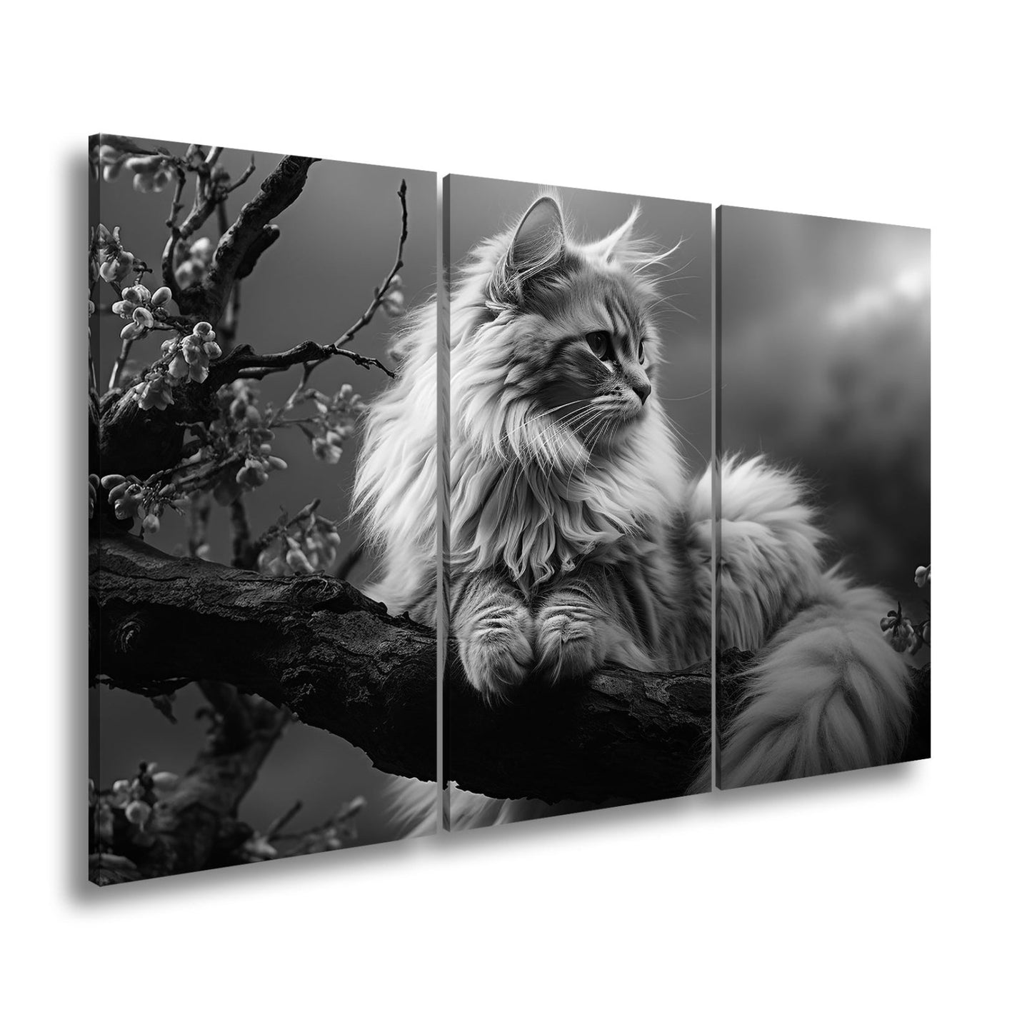 Leinwandbild Sturmgrau und blütenzart – majestätisch ruht die Katze - deyoli