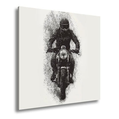 Leinwandbild Stürmischer Biker bricht kraftvoll durch den Regen - deyoli