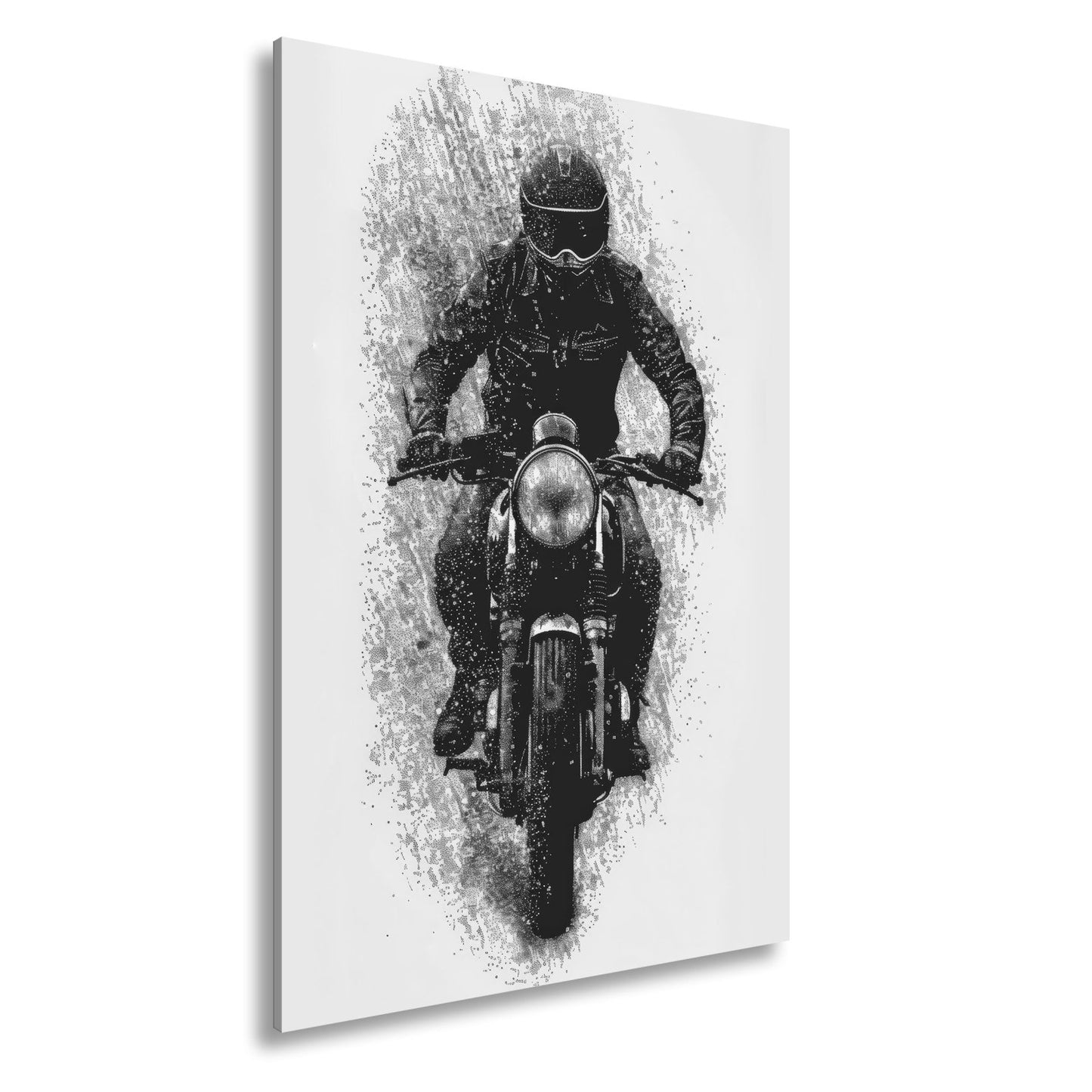 Leinwandbild Stürmischer Biker bricht kraftvoll durch den Regen - deyoli